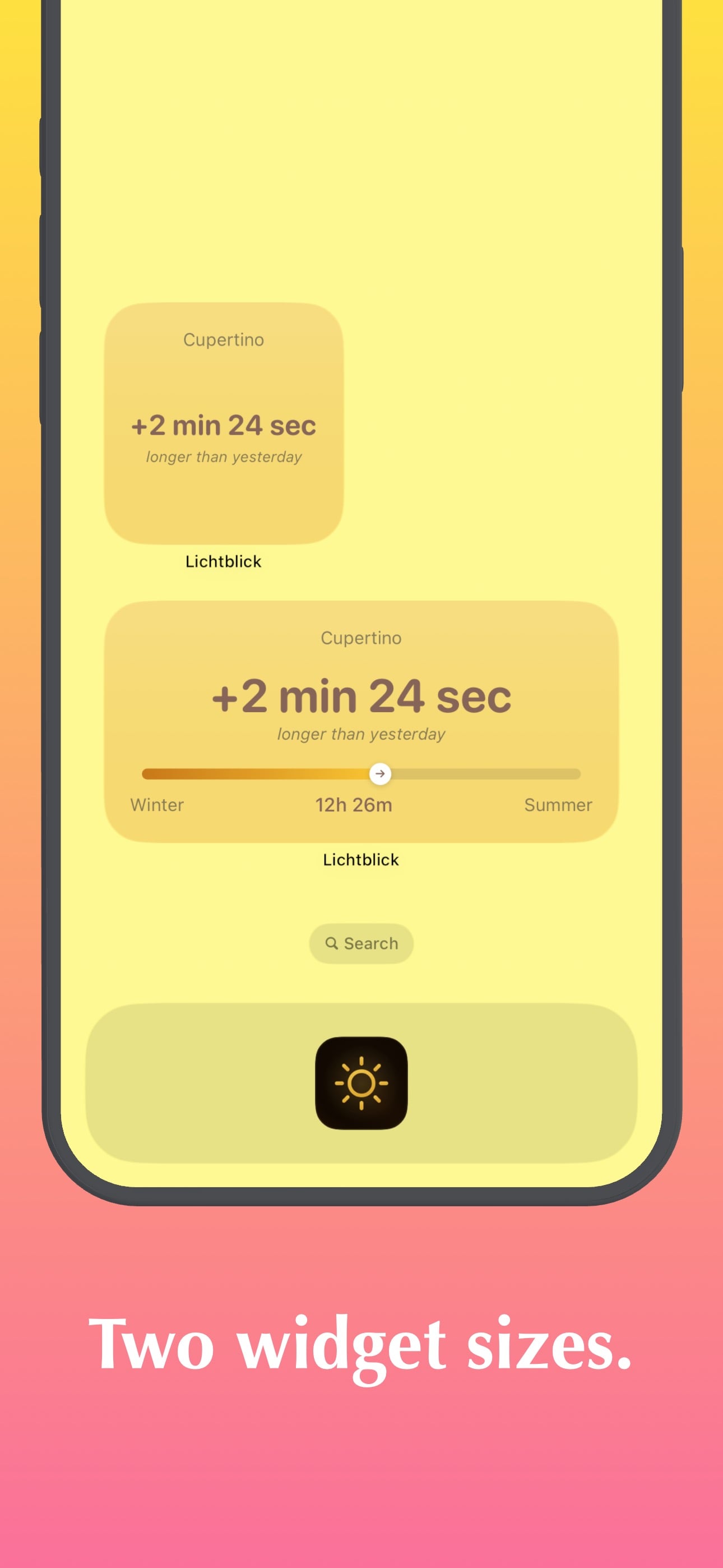 Lichtblick home screen widgets in small and medium sizes